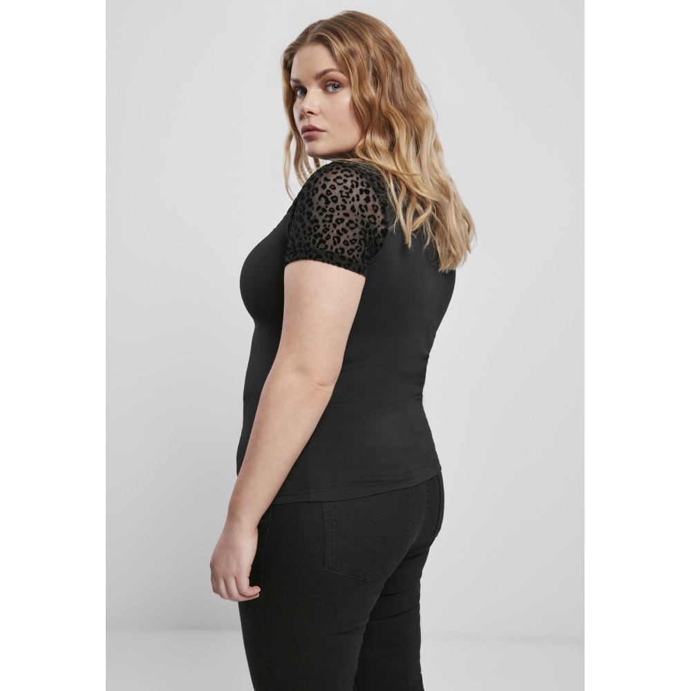 Urban Classics - Flock Lace Turtleneck Tshirt Femme - Noir